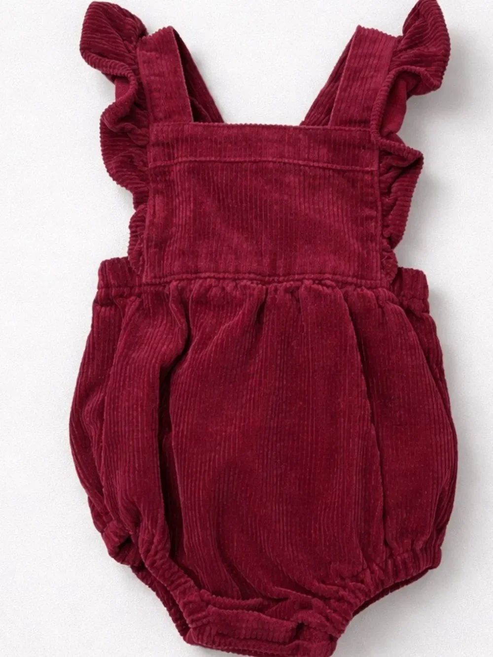Old Navy burgundy ruffle corduroy overall bubble romper size 6-12 months